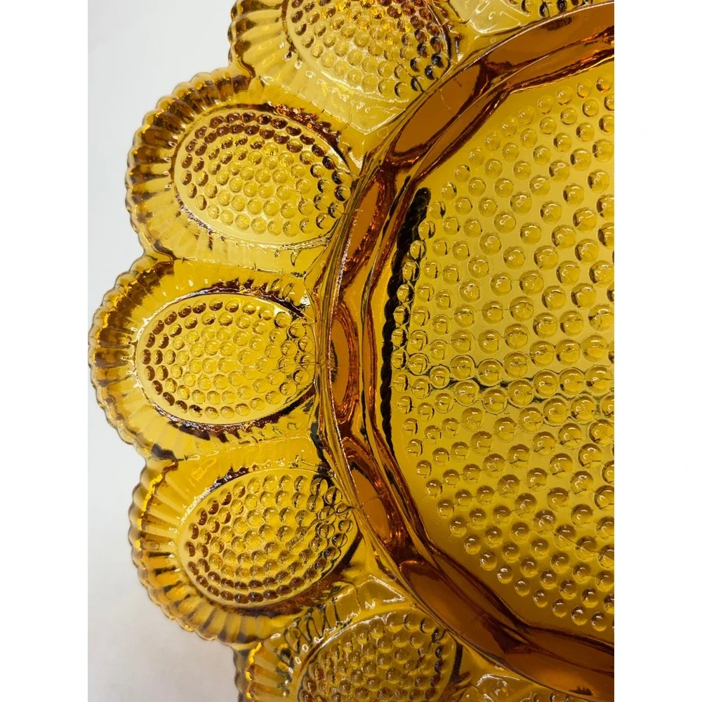 VTG Indiana Glass Tiara Hobnail Amber Deviled Egg Plate Scalloped 15 Slot 11